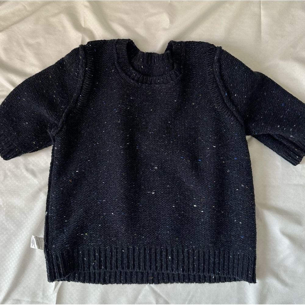 Theory Short Sleeve Speckled Wool Sweater Navy Blue Size Large - Picture 10 of 10